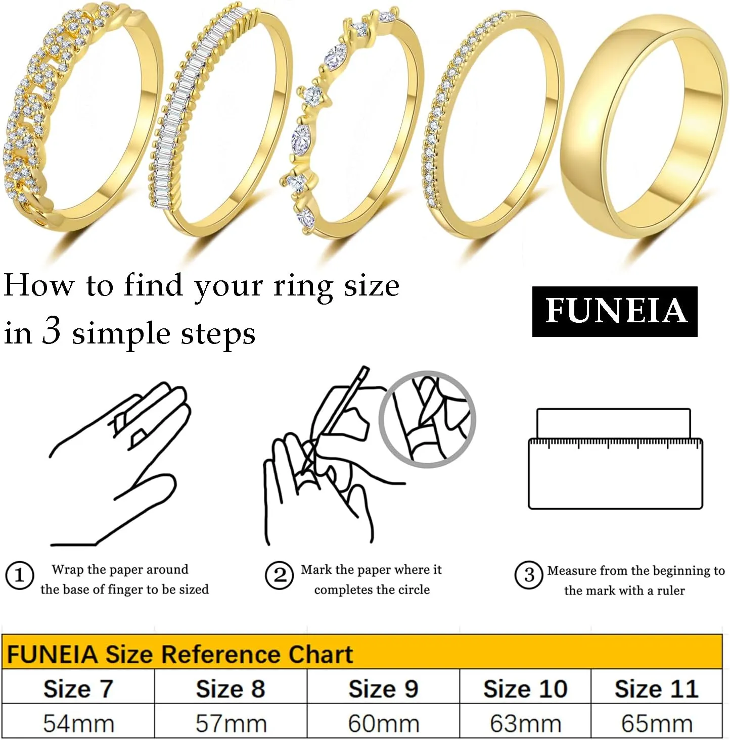 FUNEIA Stackable Gold Rings for Women Non Tarnish Trendy Dainty 14K Gold Plated Stacking Cubic Zirconia Thumb Ring Set Pack Statement Chunky Band Rings Promise Engagement Rings Size 7 8 9 10 11