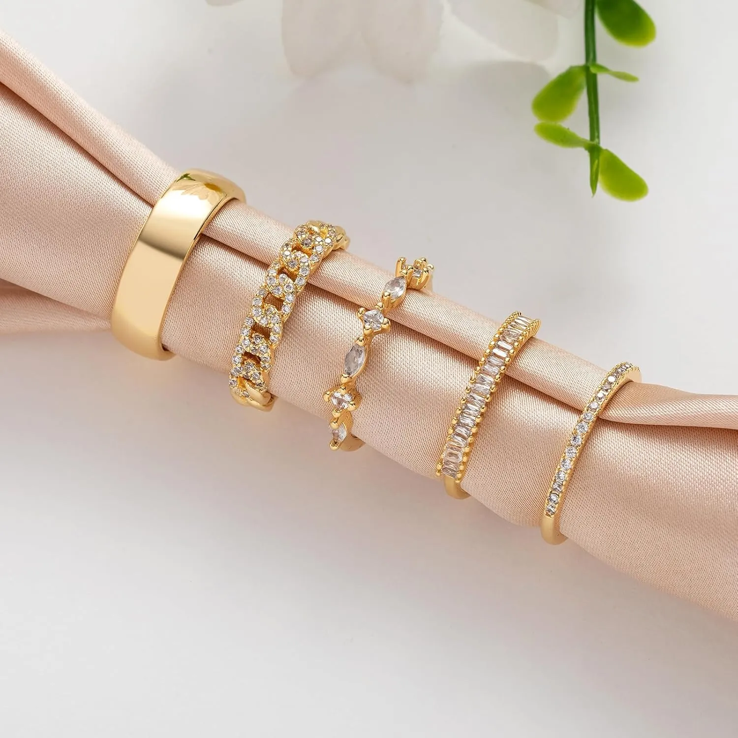 FUNEIA Stackable Gold Rings for Women Non Tarnish Trendy Dainty 14K Gold Plated Stacking Cubic Zirconia Thumb Ring Set Pack Statement Chunky Band Rings Promise Engagement Rings Size 7 8 9 10 11