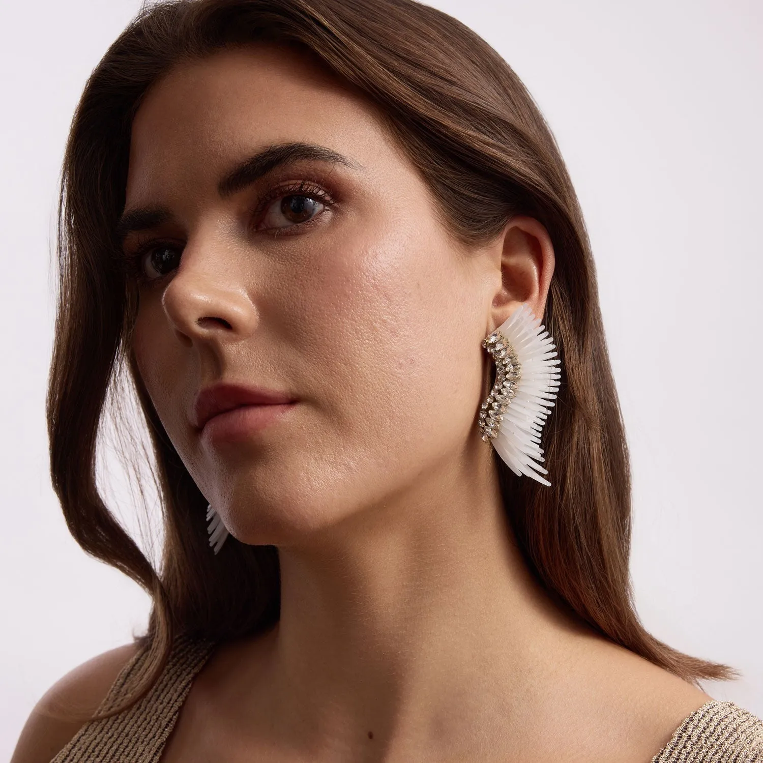 Gem Midi Madeline Earrings White Clear  by Mignonne Gavigan