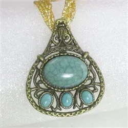 Gold Multi-strand Necklace with Antique Gold & Turquoise Pendant