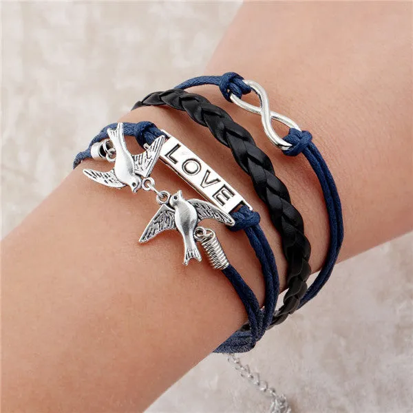 Infinite double leather multi layer Charm  bracelet