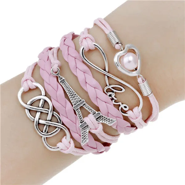 Infinite double leather multi layer Charm  bracelet