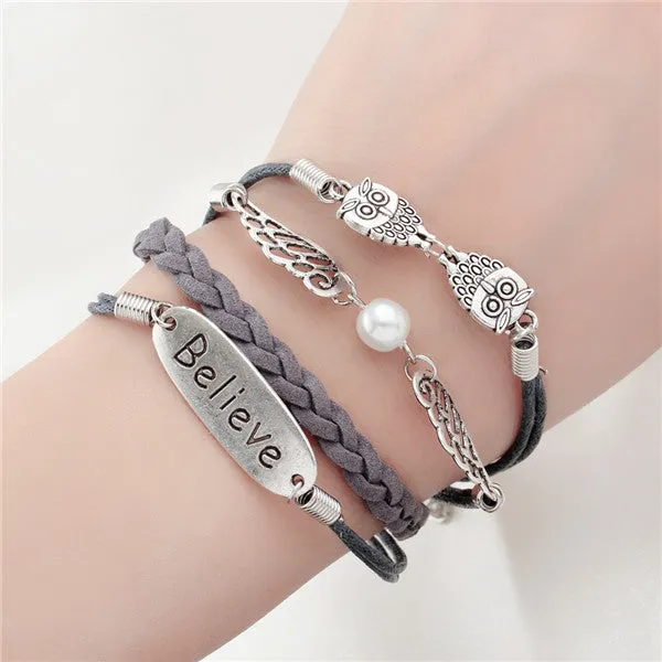 Infinite double leather multi layer Charm  bracelet