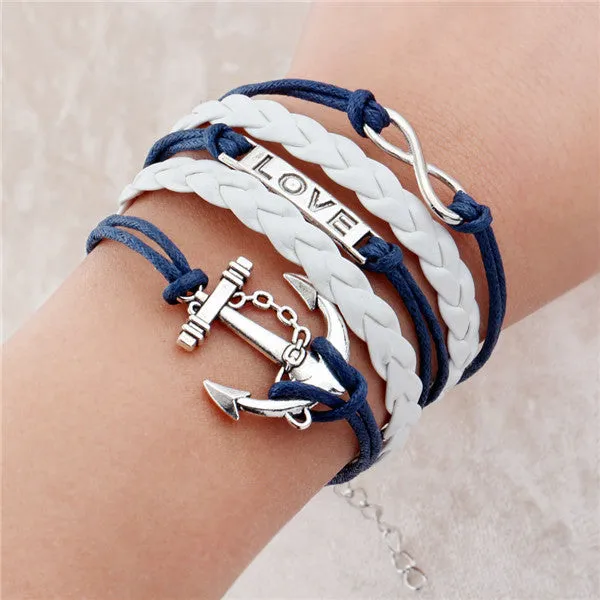 Infinite double leather multi layer Charm  bracelet