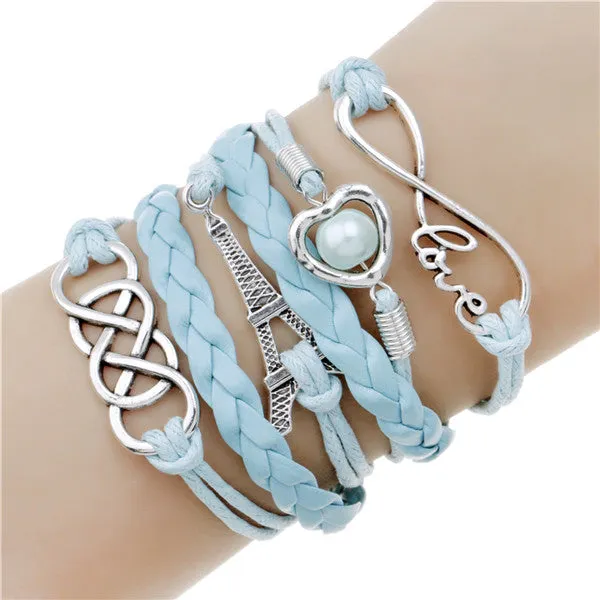 Infinite double leather multi layer Charm  bracelet