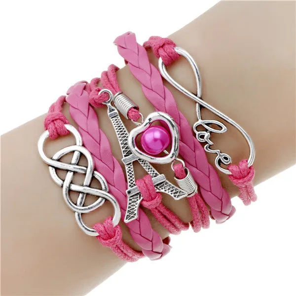 Infinite double leather multi layer Charm  bracelet