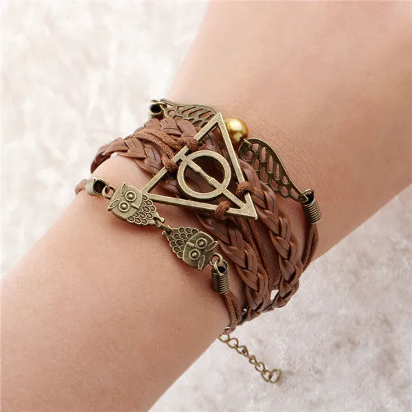 Infinite double leather multi layer Charm  bracelet