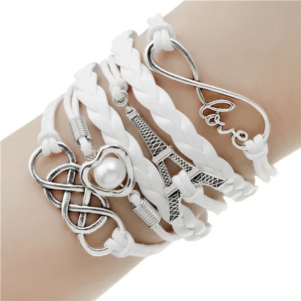 Infinite double leather multi layer Charm  bracelet