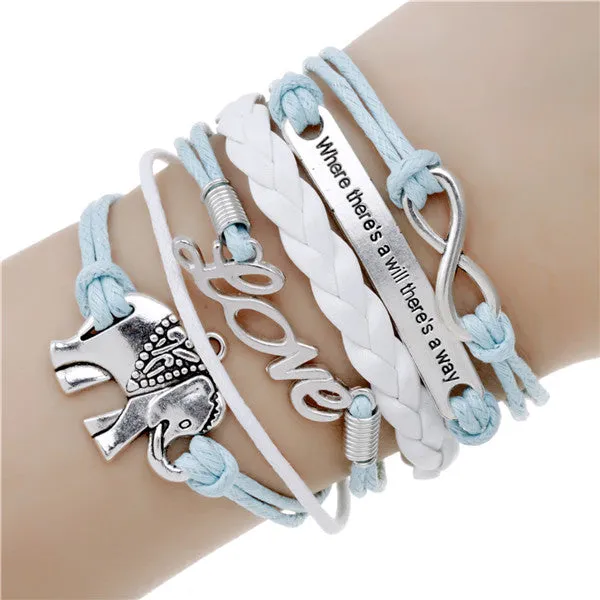 Infinite double leather multi layer Charm  bracelet