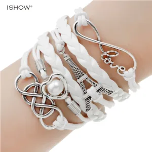 Infinite double leather multi layer Charm  bracelet