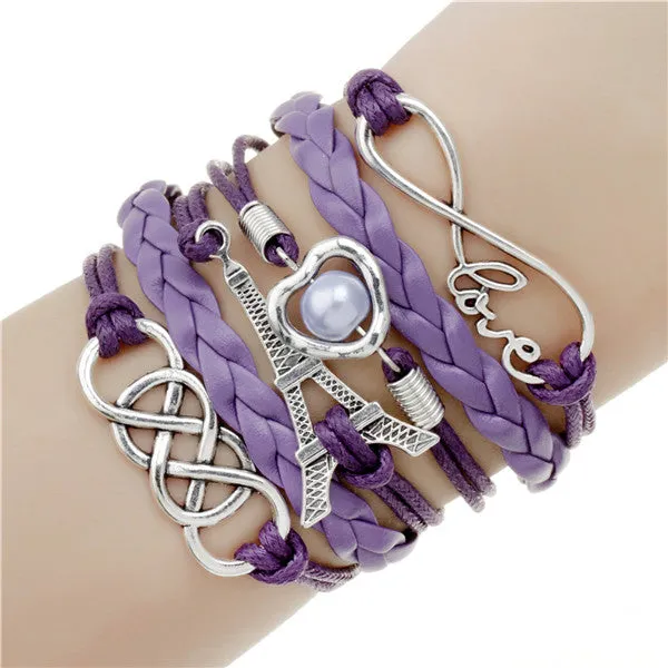 Infinite double leather multi layer Charm  bracelet