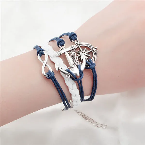 Infinite double leather multi layer Charm  bracelet
