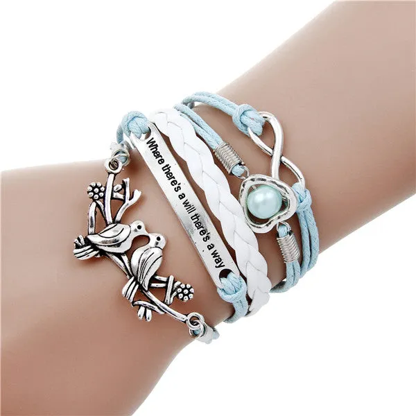 Infinite double leather multi layer Charm  bracelet