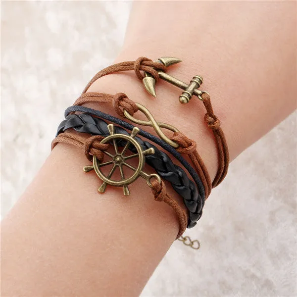 Infinite double leather multi layer Charm  bracelet