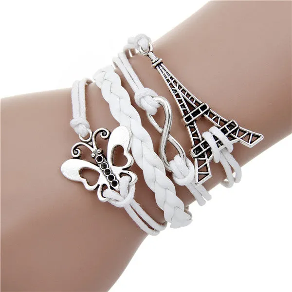 Infinite double leather multi layer Charm  bracelet