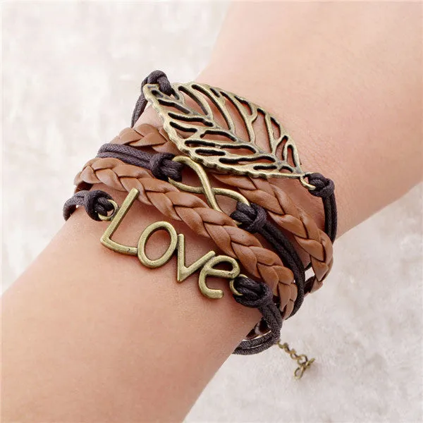 Infinite double leather multi layer Charm  bracelet