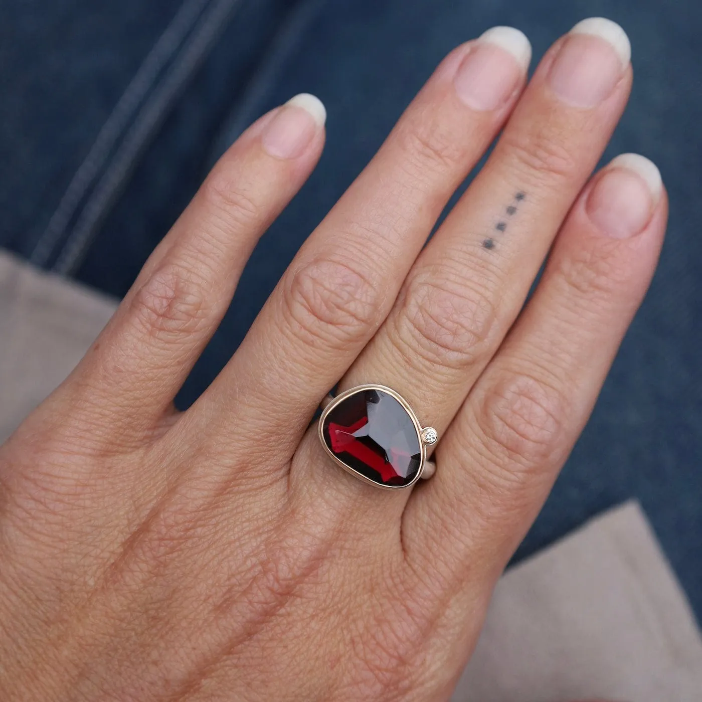 Jamie Joseph Asymmetrical Faceted Rhodolite Garnet Ring