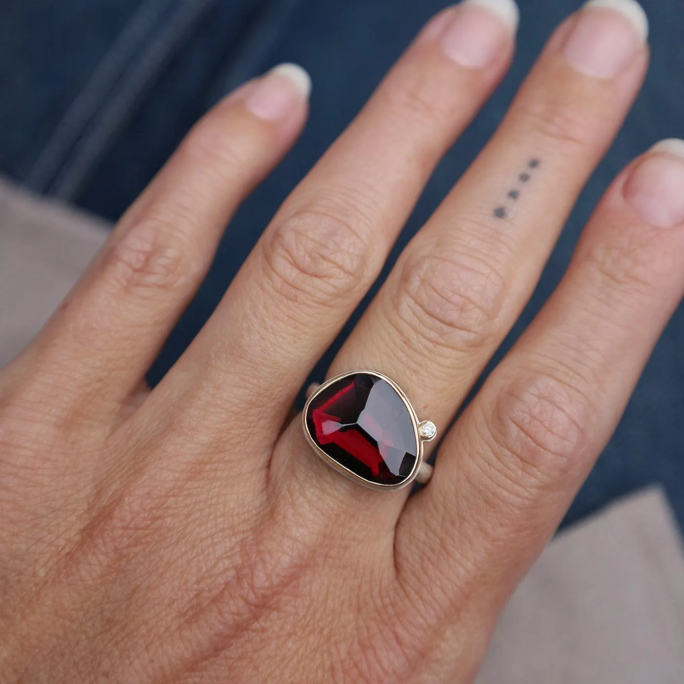 Jamie Joseph Asymmetrical Faceted Rhodolite Garnet Ring