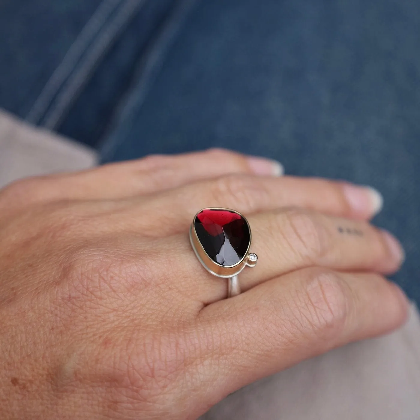 Jamie Joseph Asymmetrical Faceted Rhodolite Garnet Ring