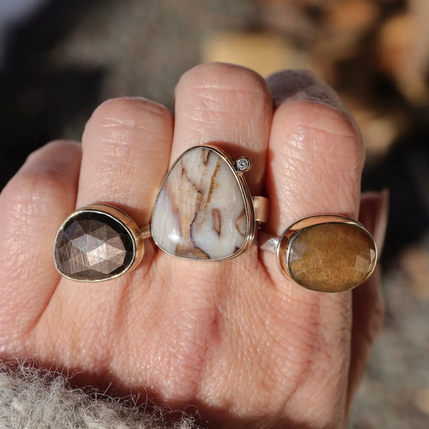 Jamie Joseph Small Asymmetrical Rose Cut Brown Sapphire Ring