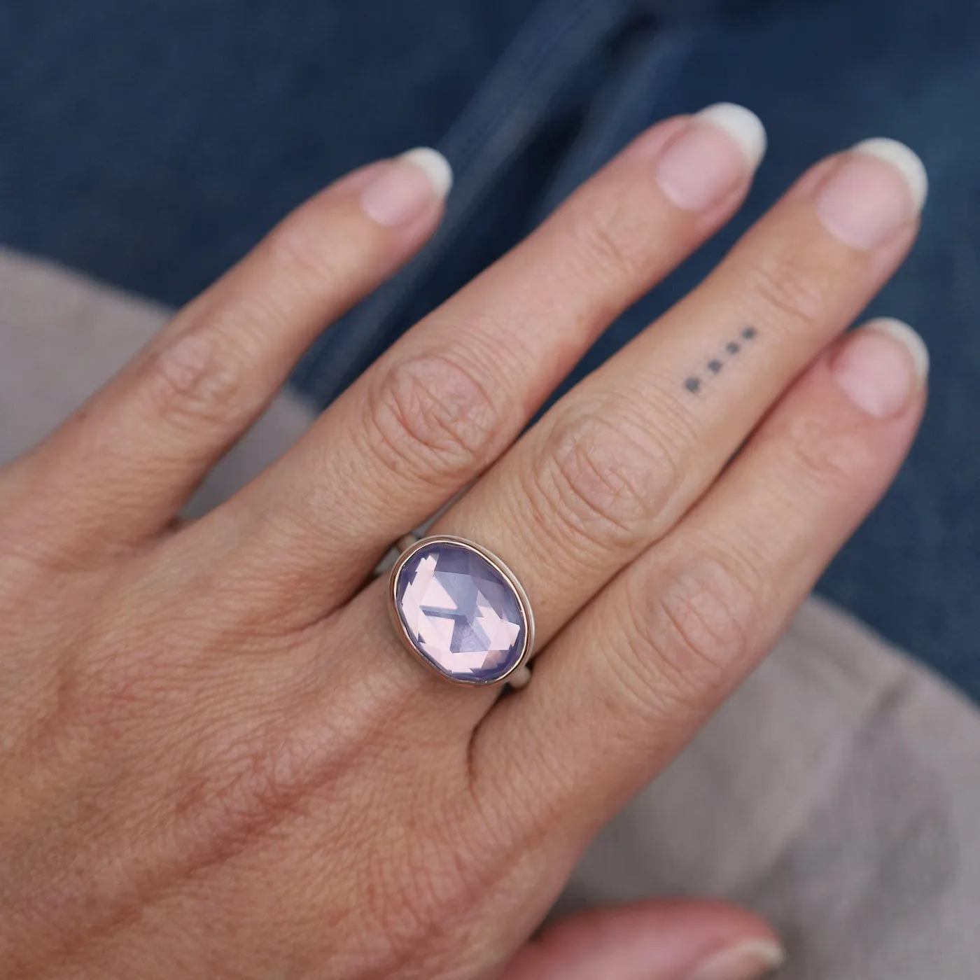 Jamie Joseph Small Oval Rose Cut Lavender Amethyst Ring