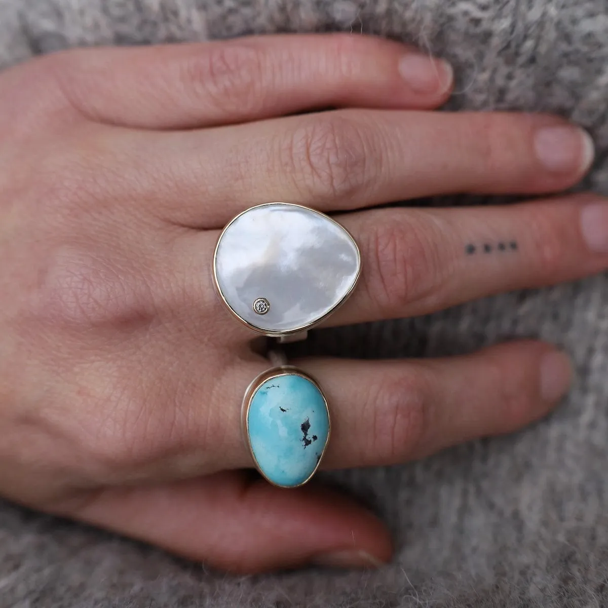 Jamie Joseph Vertical Asymmetrical Smooth Mother of Pearl & Diamond Ring