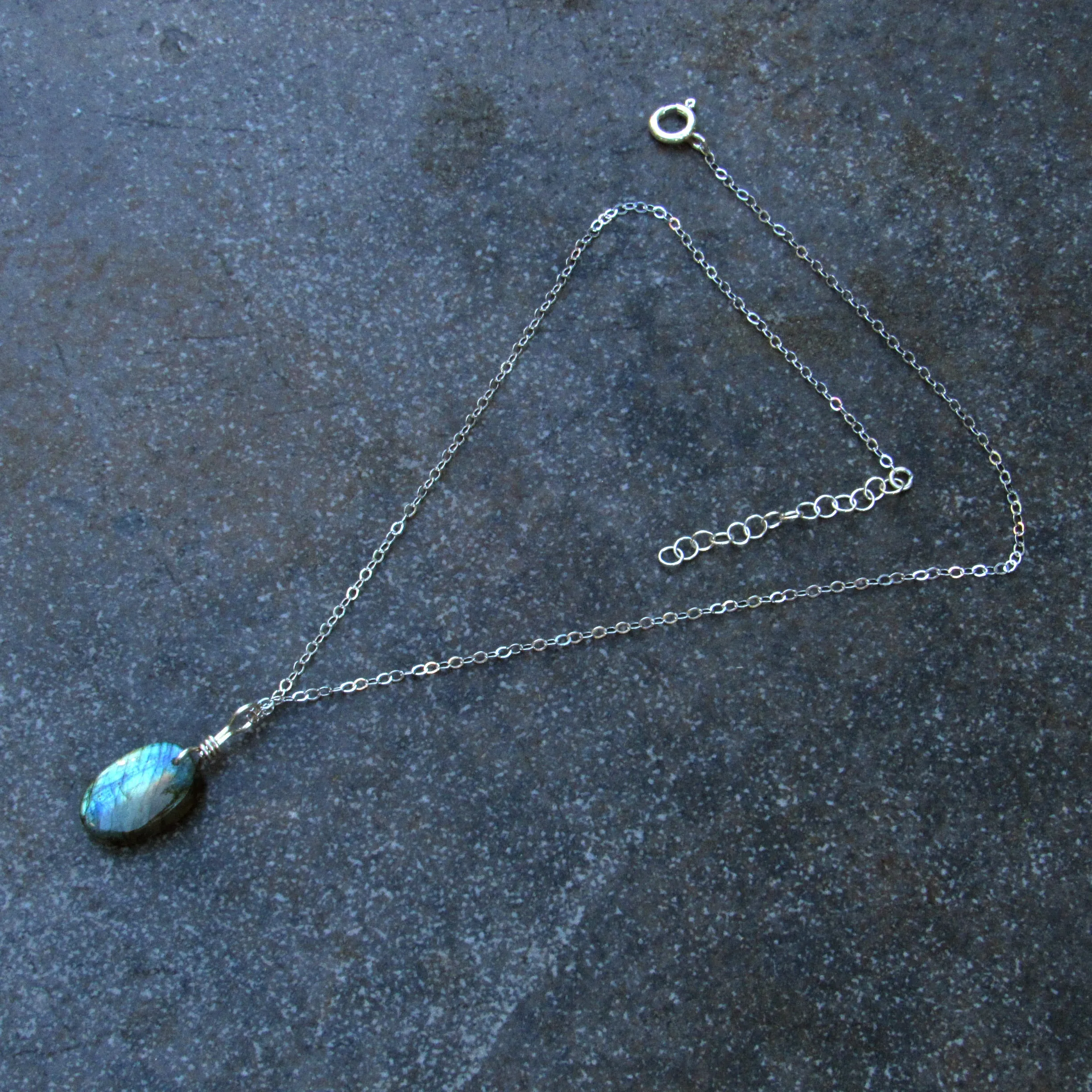 Labradorite Gemstone pendant on Sterling Silver Chain
