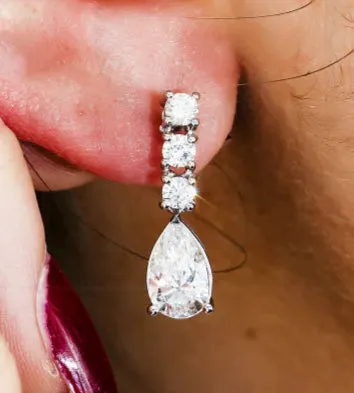 Lidia 3 Carats Pear & Round Lab Grown Diamond Drop Earrings in 18K White Gold
