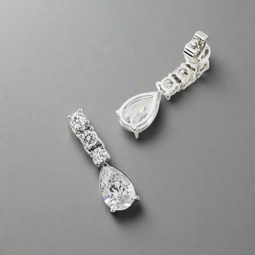 Lidia 3 Carats Pear & Round Lab Grown Diamond Drop Earrings in 18K White Gold