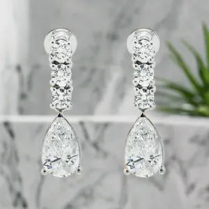 Lidia 3 Carats Pear & Round Lab Grown Diamond Drop Earrings in 18K White Gold