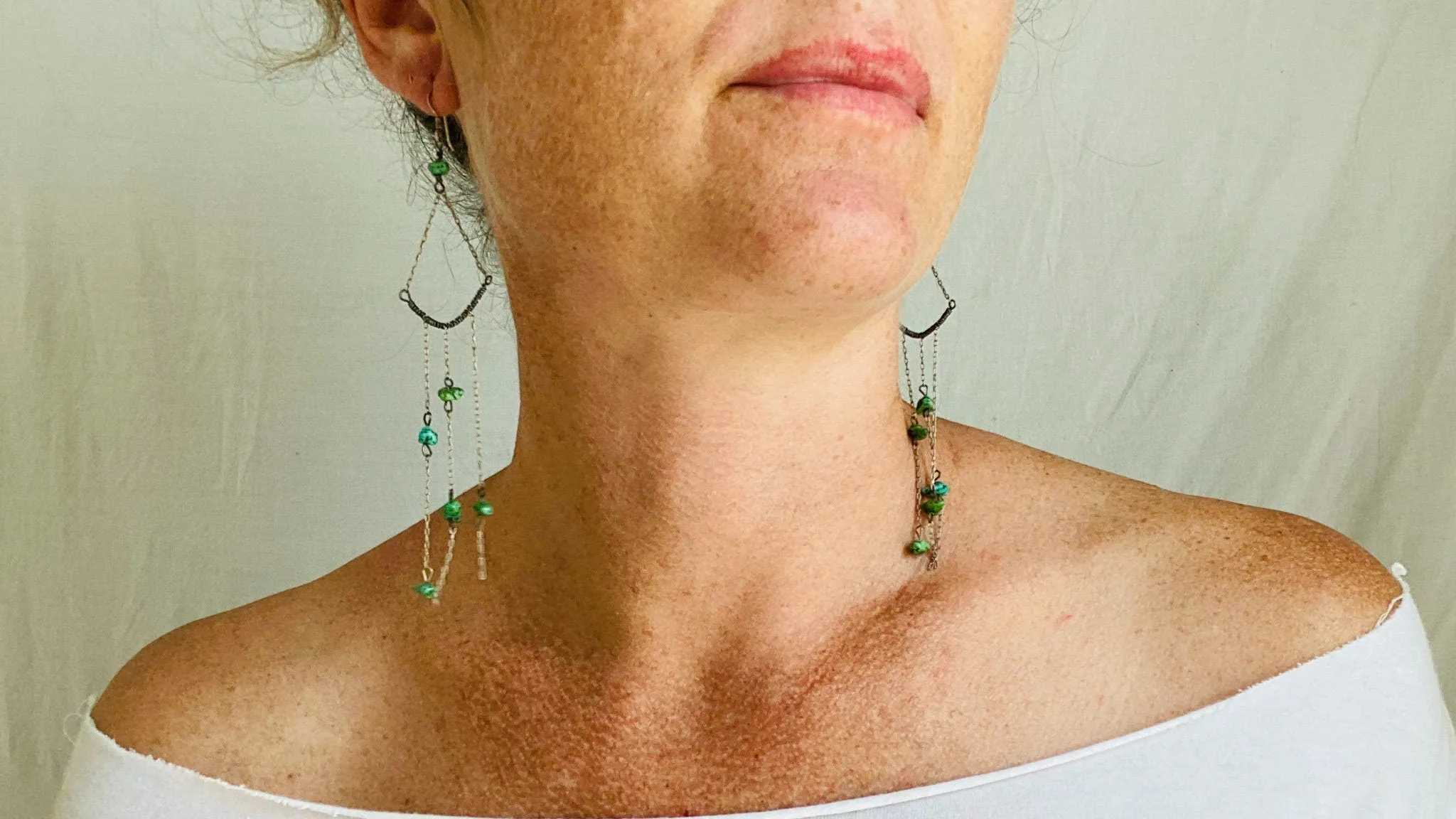 Long Turquoise Earrings. Sterling Silver.