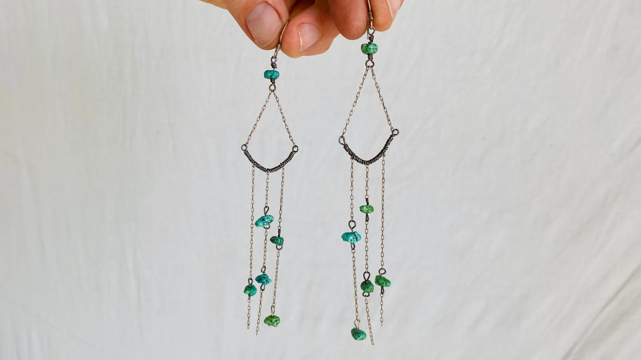 Long Turquoise Earrings. Sterling Silver.