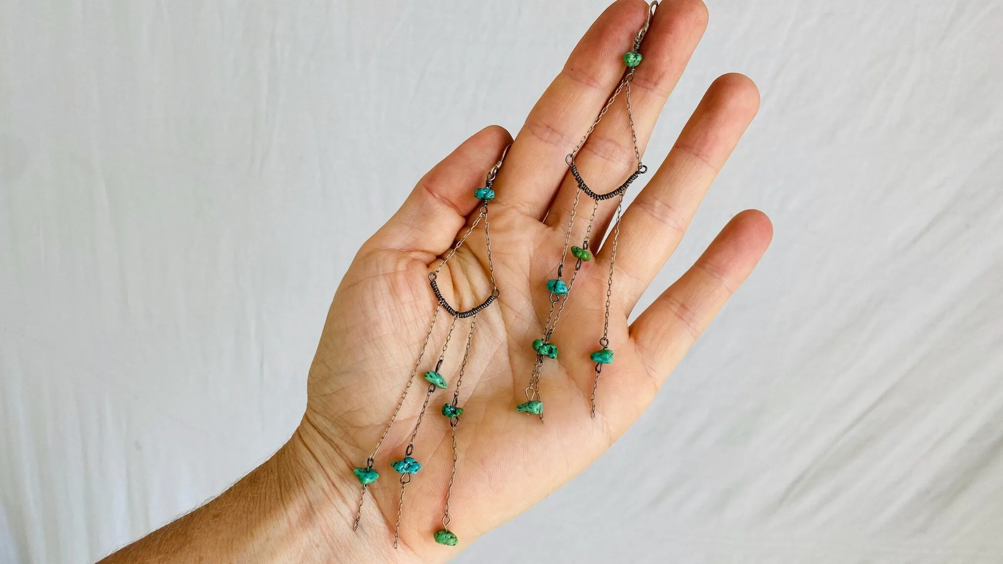 Long Turquoise Earrings. Sterling Silver.