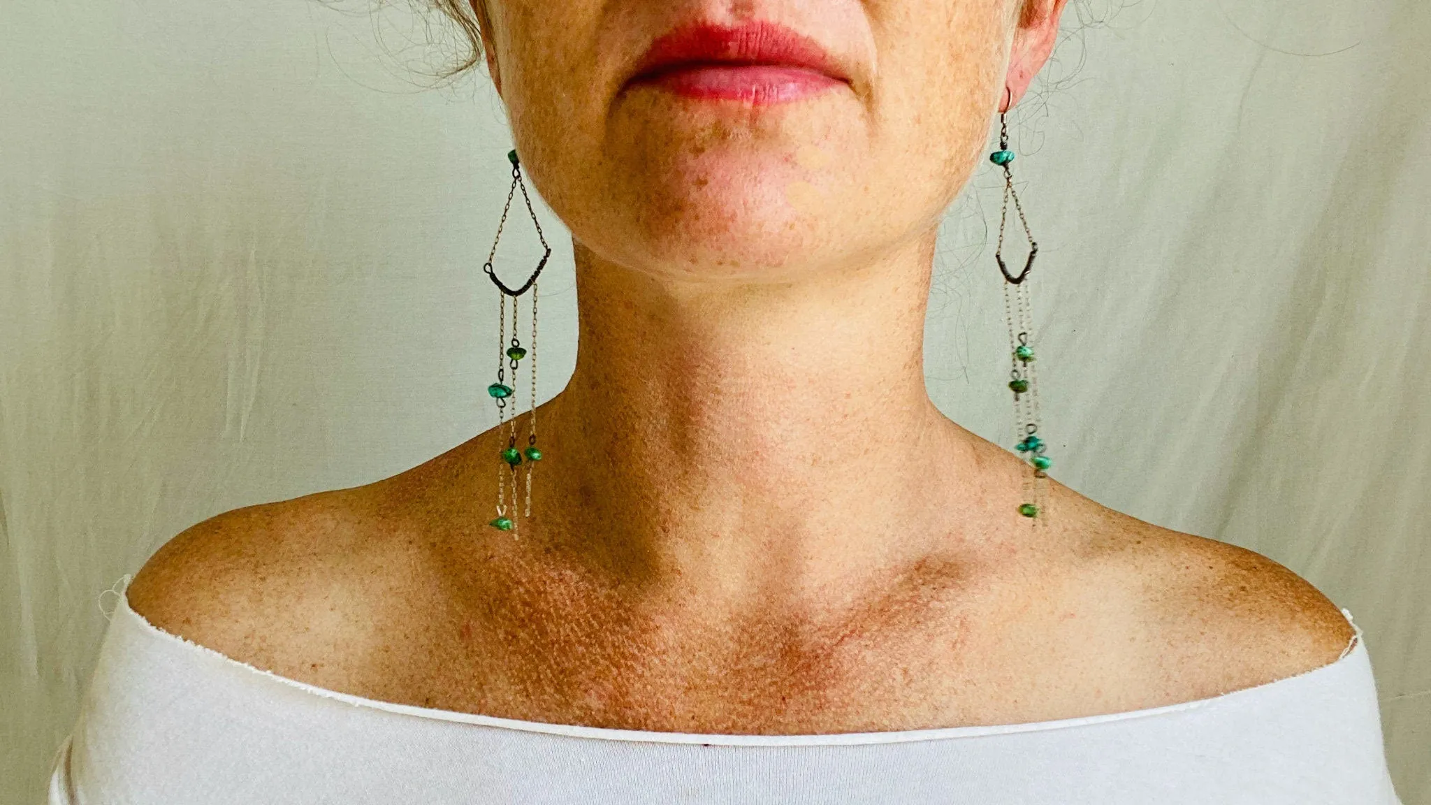 Long Turquoise Earrings. Sterling Silver.