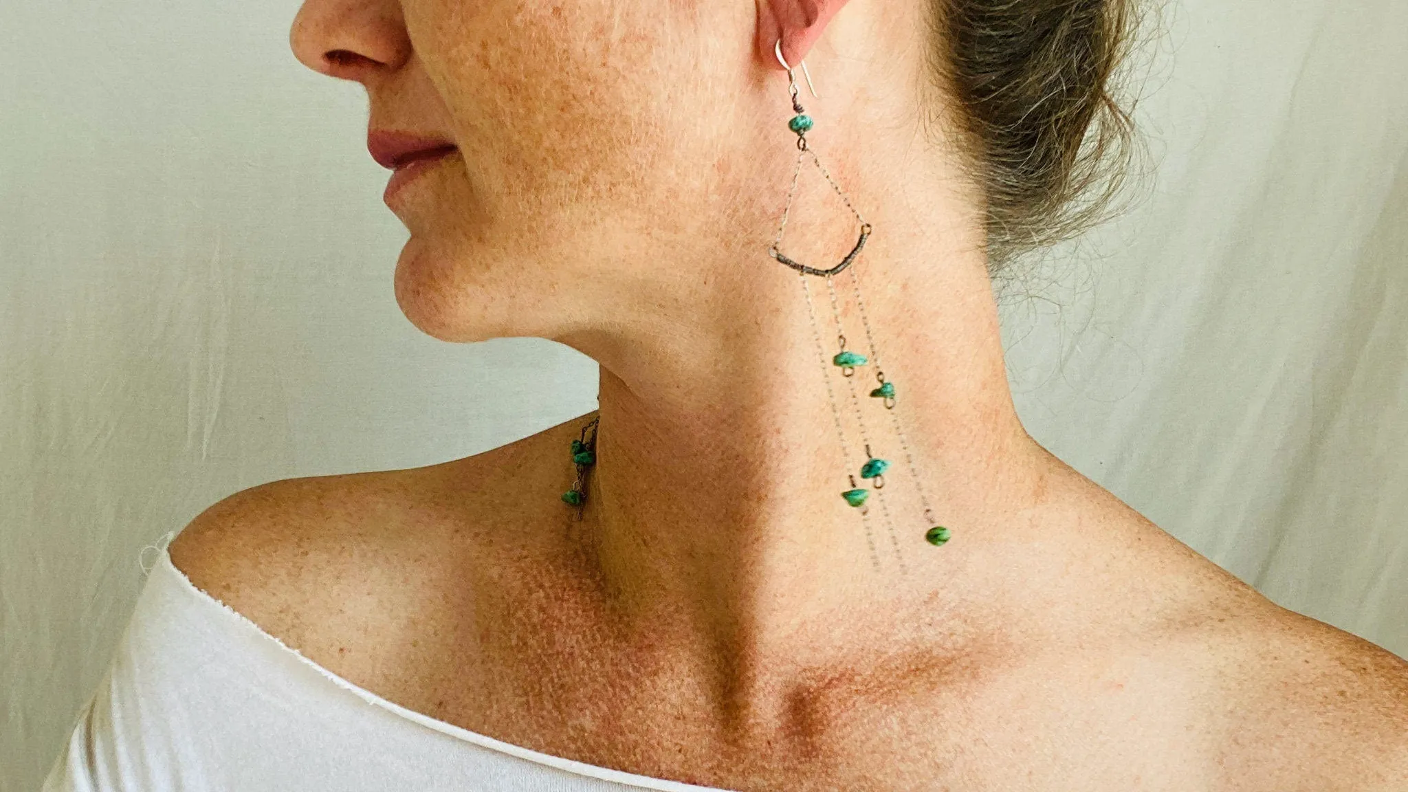 Long Turquoise Earrings. Sterling Silver.