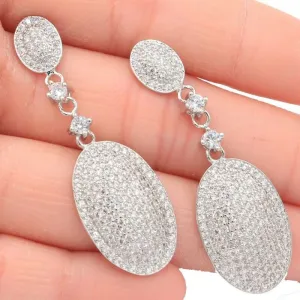Micro-Pave Cubic Zirconia Long Drop Bridal Earrings 1.81"