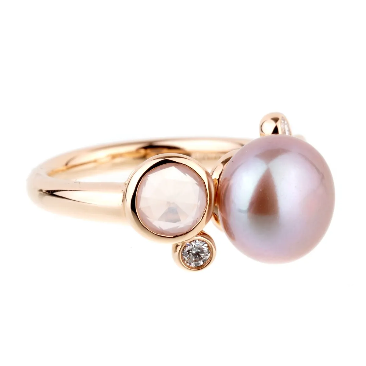 Mimi Milano Quartz Pearl Diamond Rose Gold Ring