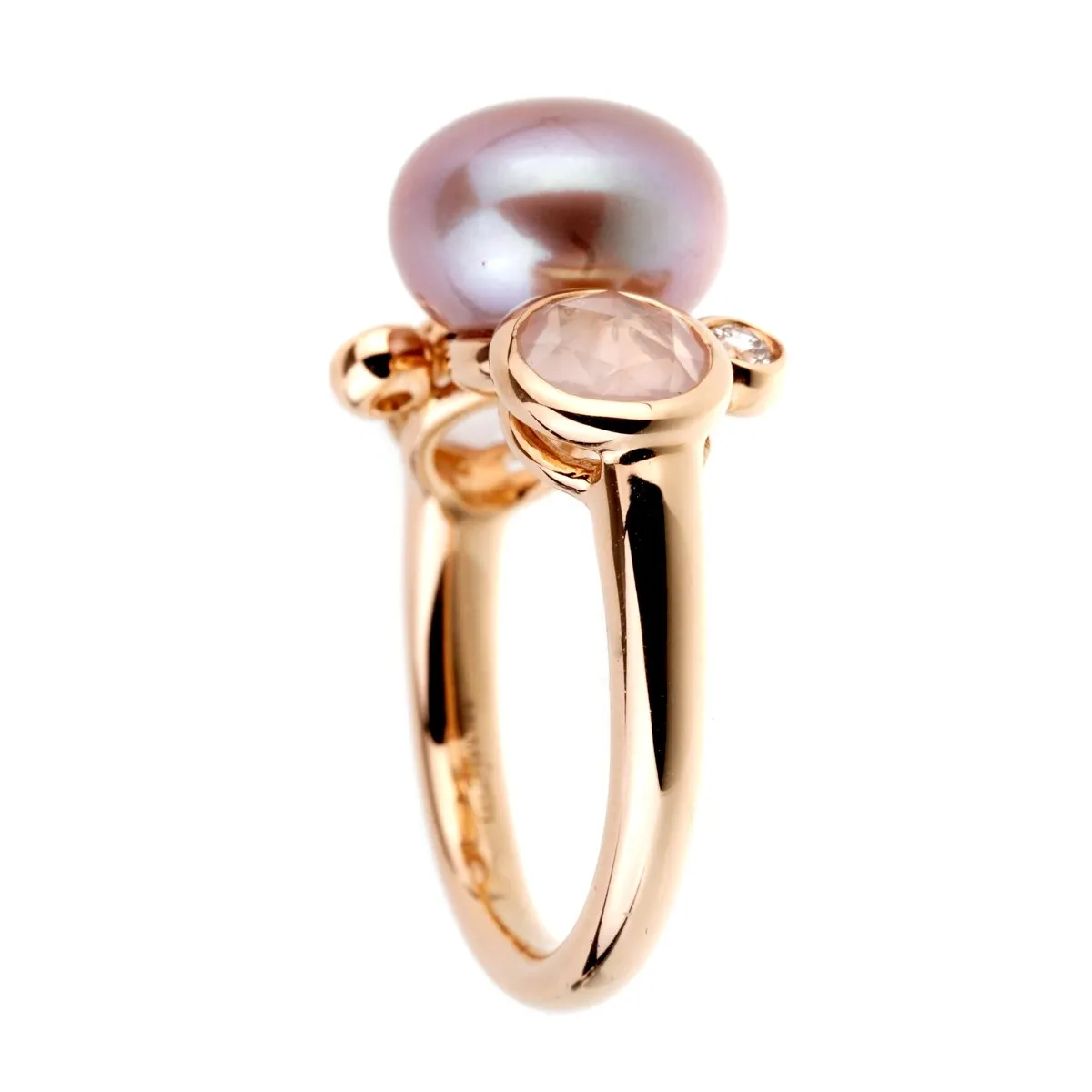 Mimi Milano Quartz Pearl Diamond Rose Gold Ring
