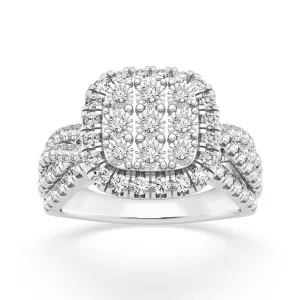 Miracle Halo Ring with 1.00ct of Diamonds in 9ct White Gold