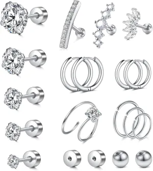 MODRSA Gold Cartilage Earring Silver Cartilage Piercing Jewelry 16g Helix Piercing Jewelry Cartilage Hoop Earring Helix Earrings Silver Cartilage Earring Stud 16 Gauge Cartilage Earrings for Women