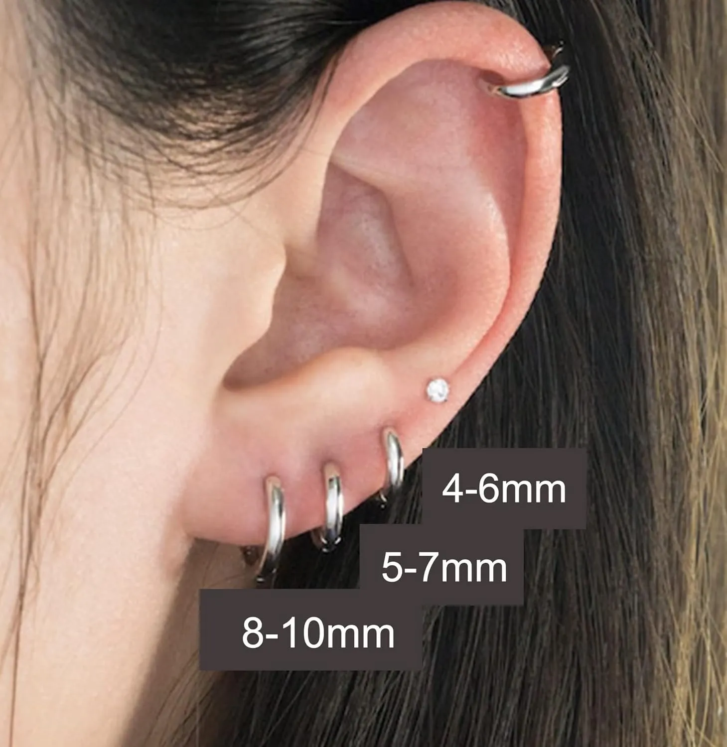 MODRSA Gold Cartilage Earring Silver Cartilage Piercing Jewelry 16g Helix Piercing Jewelry Cartilage Hoop Earring Helix Earrings Silver Cartilage Earring Stud 16 Gauge Cartilage Earrings for Women