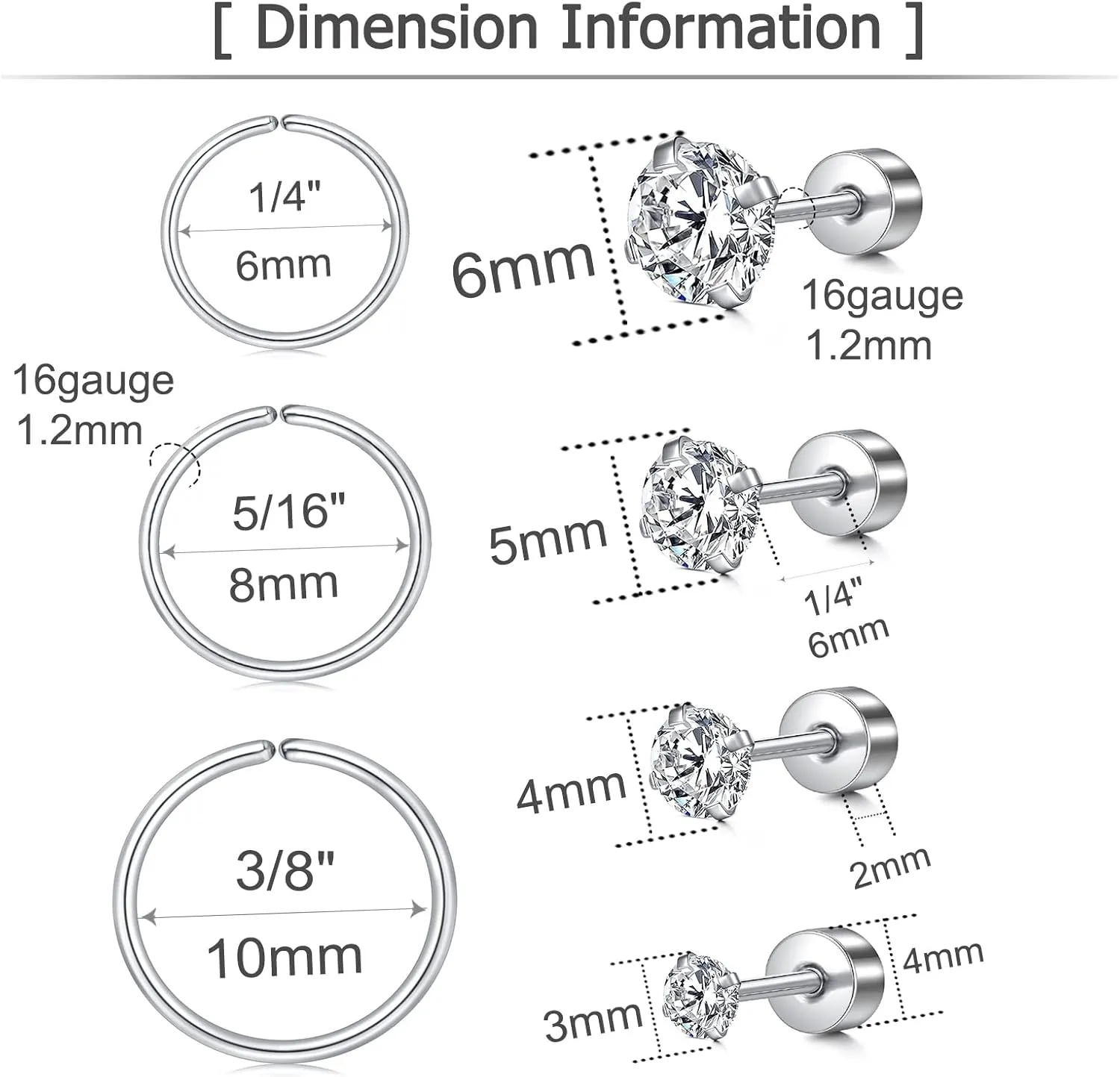 MODRSA Gold Cartilage Earring Silver Cartilage Piercing Jewelry 16g Helix Piercing Jewelry Cartilage Hoop Earring Helix Earrings Silver Cartilage Earring Stud 16 Gauge Cartilage Earrings for Women