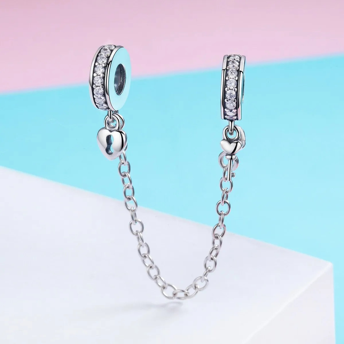 My Love- 925 Sterling Silver Bracelet Safety Chain Charm