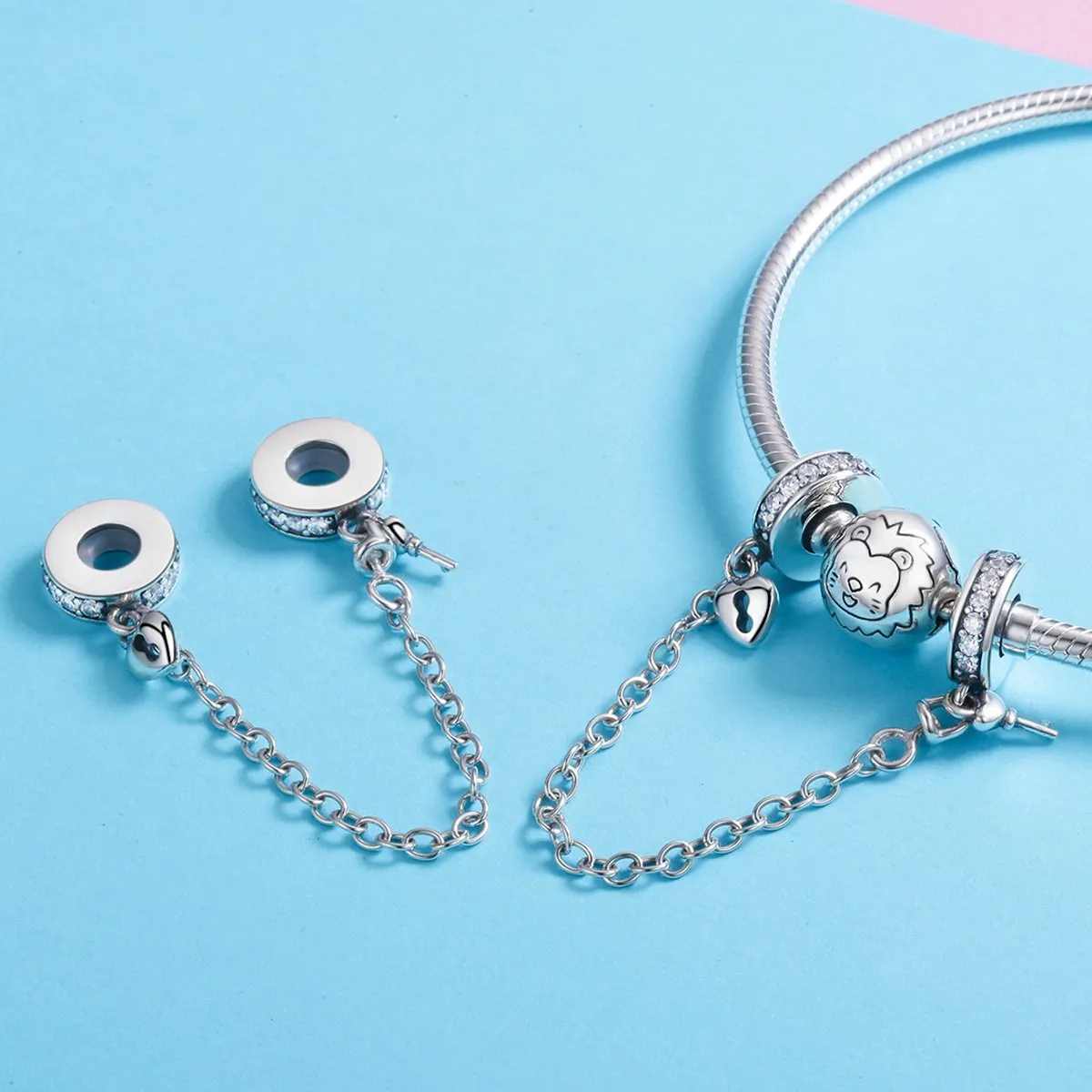 My Love- 925 Sterling Silver Bracelet Safety Chain Charm