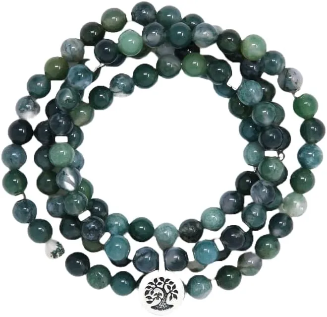 Natural Moss Agate 8mm 108 Mala Beads, Spiritual, Meditation Beads, Reiki, Japa Mala, Buddhist Prayer Beads, Yoga Bracelet, healing beads LKMALA-RRGU-3962