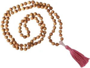 Natural Scented Wood and Rose Quartz 8mm 108 Mala Beads, Spiritual, Meditation Beads, Reiki, Japa Mala, Buddhist Prayer Beads, Yoga Bracelet, healing beads LKMALA-RRGU-3227