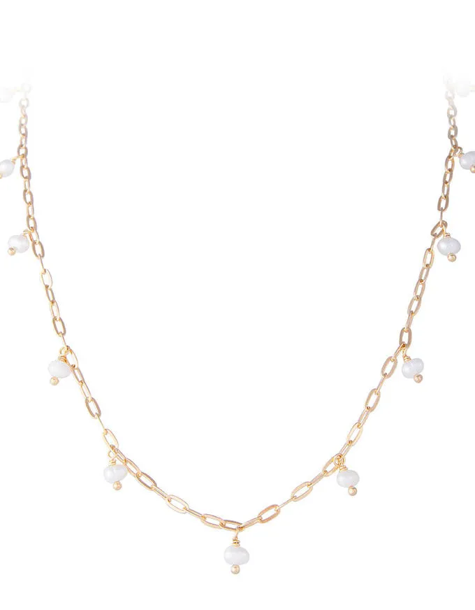 Pearl Pom Pom Necklace Gold