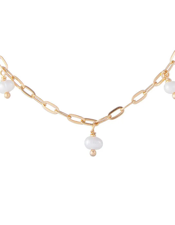 Pearl Pom Pom Necklace Gold