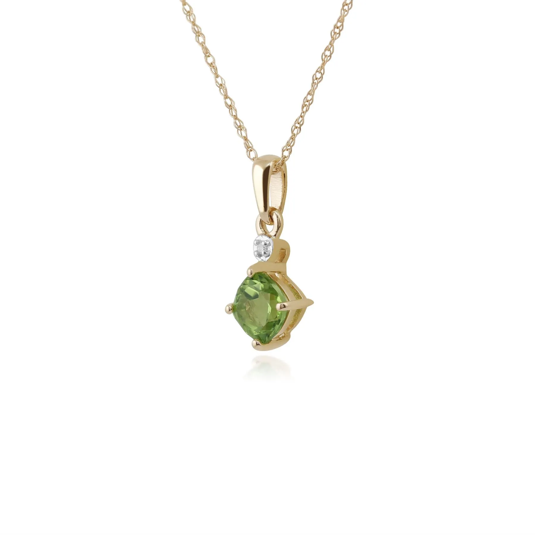 Peridot Halskette, 9 Karat Gelbgold 0,63ct Peridot & Diamant Anhänger an 45cm Kette