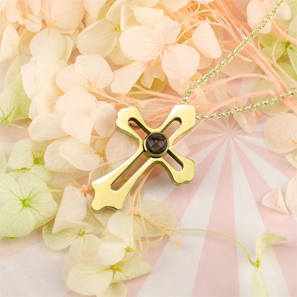 Personalized Custom Photo Name Cross Style Projection Necklace Pendant Necklaces